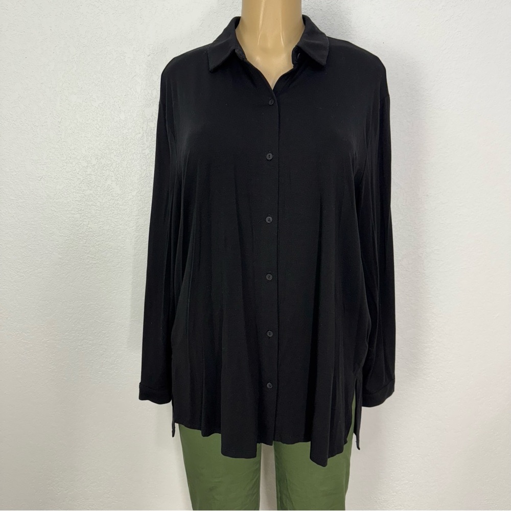 Eileen fisher slinky long sleeve Women's Black Button-Up Top size m